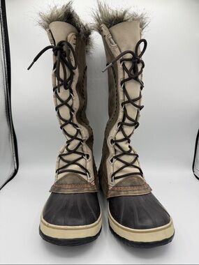 Sorel Cate The Great brown leather faux fur trim waterproof boots womens size 11